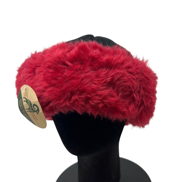 The Sheepskin Company Hat Cap Size 7 1/2 Red Black Outdoor Winter Fur UK Made NW - Picture 1 of 10